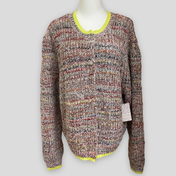 Free People Walk on By Rainbow Speckle Cardigan Sweater NWT Size Large - Picture 2 of 15